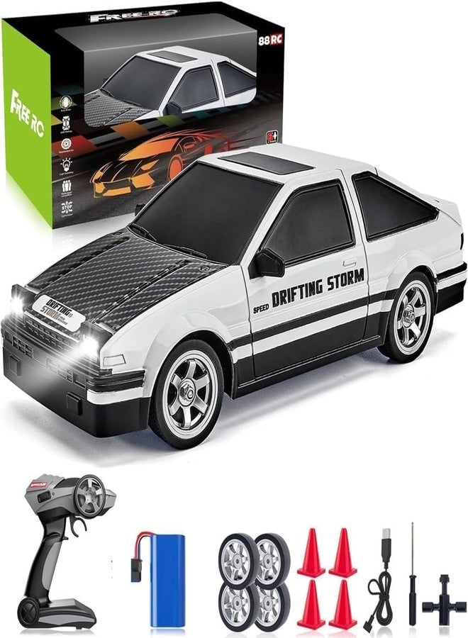 OOTLO سيارات التحكم عن بعد OOTLO 1:16 مقياس سيارة انزلاق RC 2.4GHz سرعة عالية 30 كم/س 4WD RTR سباق مع إطارات انزلاق وأضواء LED 1PCS بطاريات قابلة للشحن سيارات رياضية RC ألعاب للكبار والأطفال هدية (أبيض) - Image 1
